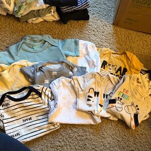 Baby Short Sleeve Onesies  - Animal and Stripe Designs